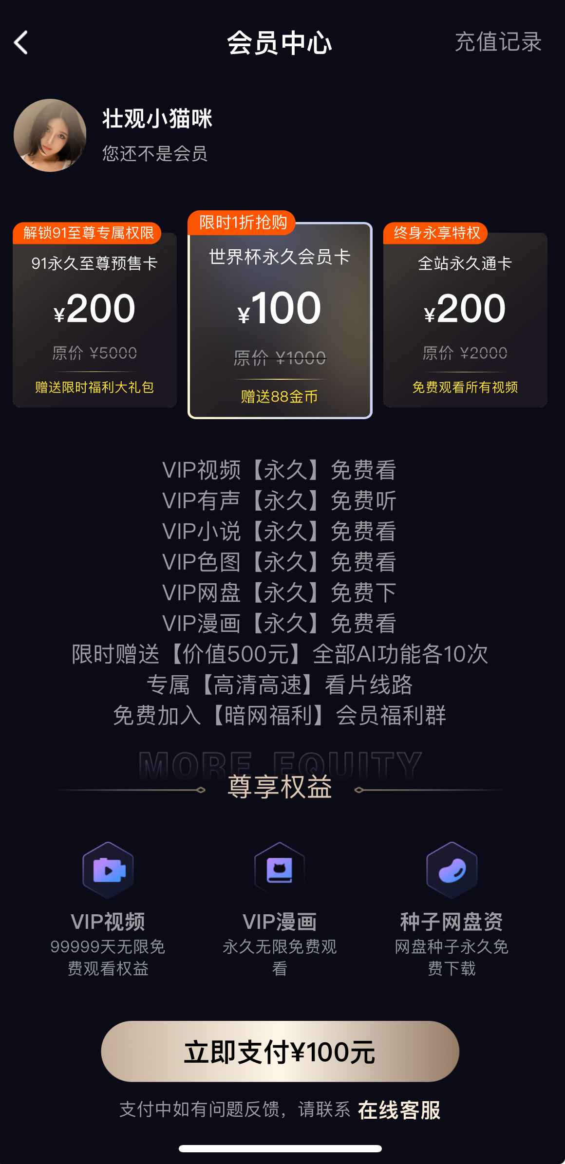 91PO传媒会员中心VIP权益界面